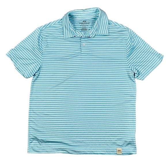 Rorie Whelan Men XL Turquoise Stripe Polo Golf Shirt Performance UPF Wicking NWT - Picture 1 of 9